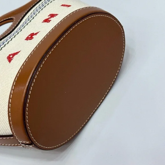 Marni Mini Canvas Tote with Tan Leather Trim and Red Logo - Picture 7 of 7